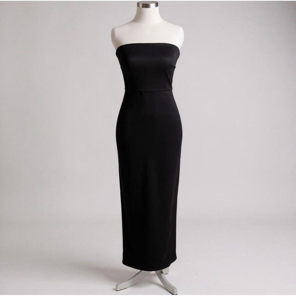 Revolve NBD Black Strapless Maxi Dress Bodycon Side Slit Formal Gown Small NEW